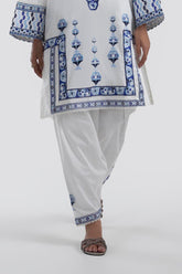 Stitched Off White Embroidered Shalwar